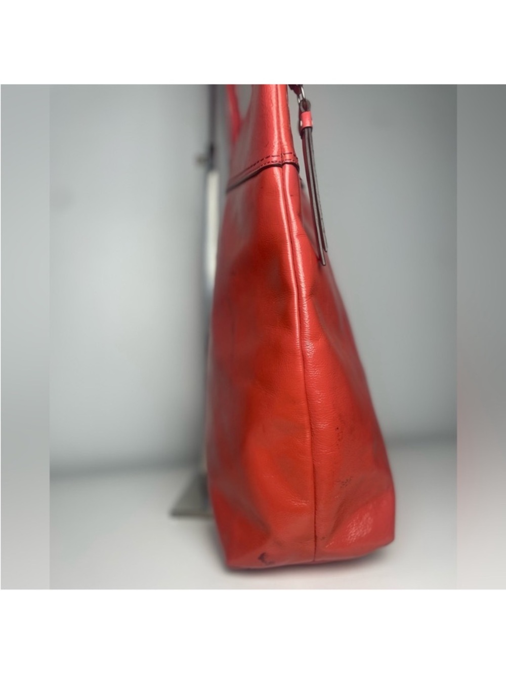 Coach Red Leather Embossed Logo Tote - Picture 10 of 14